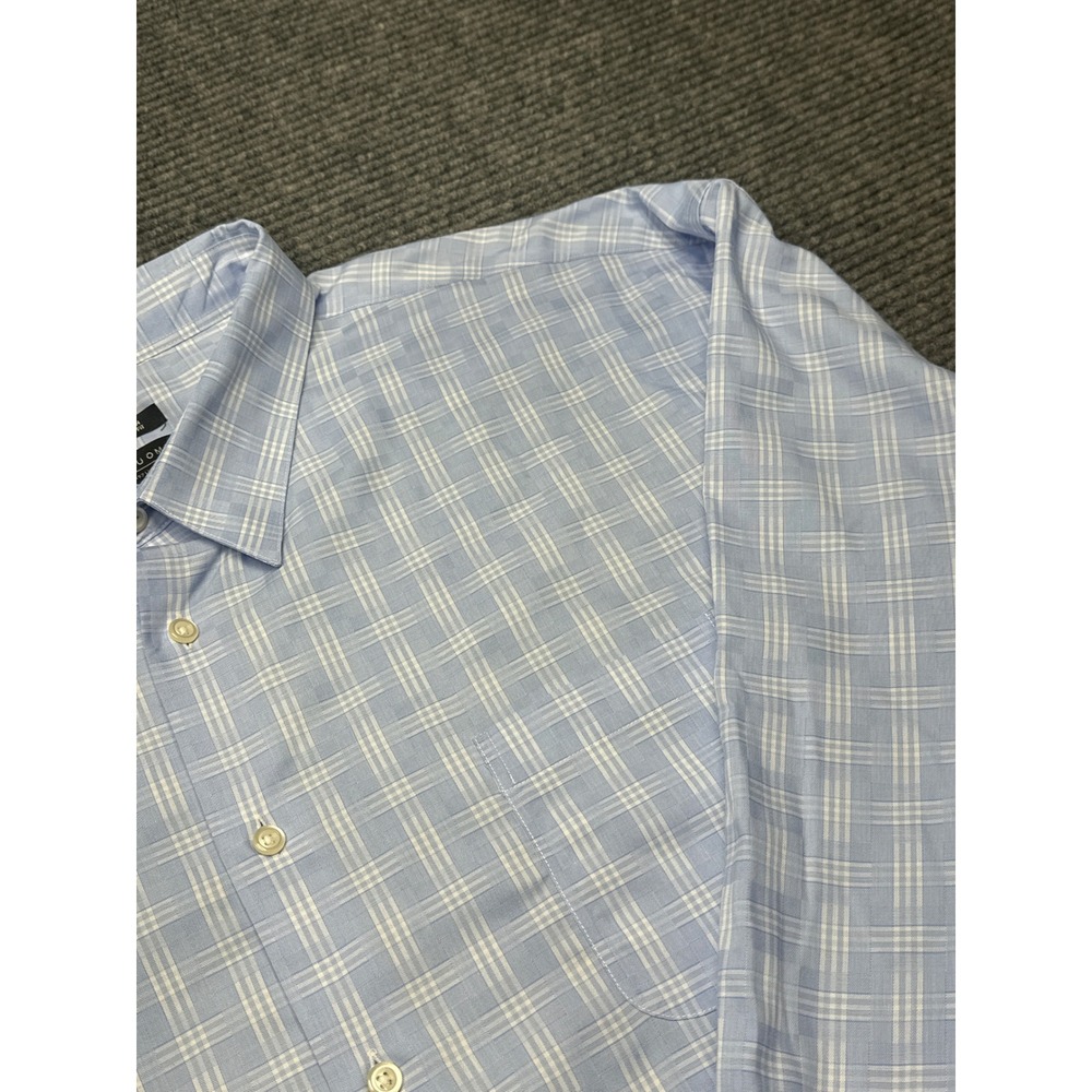 Pronto Uomo Button Down Shirt Men 20 36/37 Blue Plaid Non-Iron Classic Fit